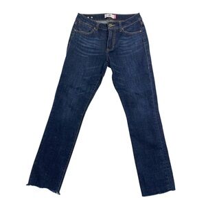 Cabi High Rise Straight Jeans – Dark Blue Wash, Raw Hem, Size 4